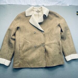 Nine & Company Tan Suede Sherpa Lined Double Breasted Jacket Womens Size L